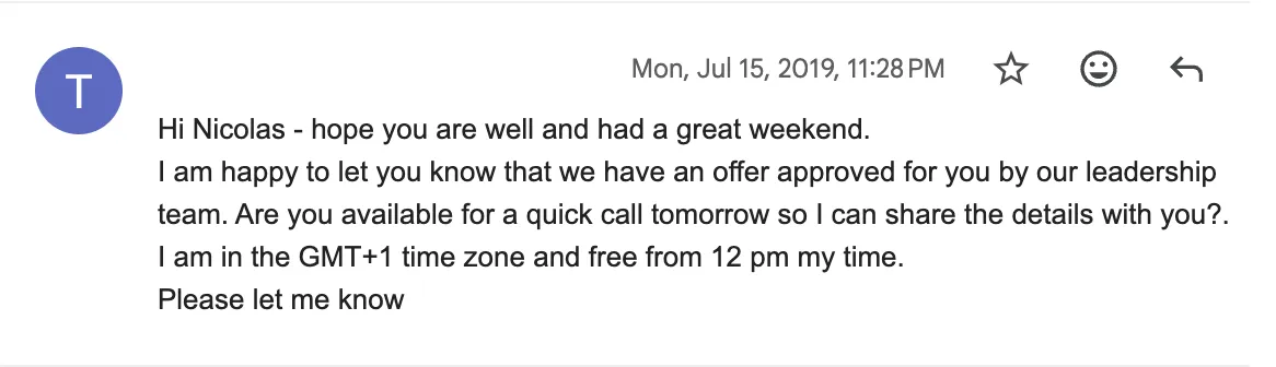 Screenshot of confirmation email