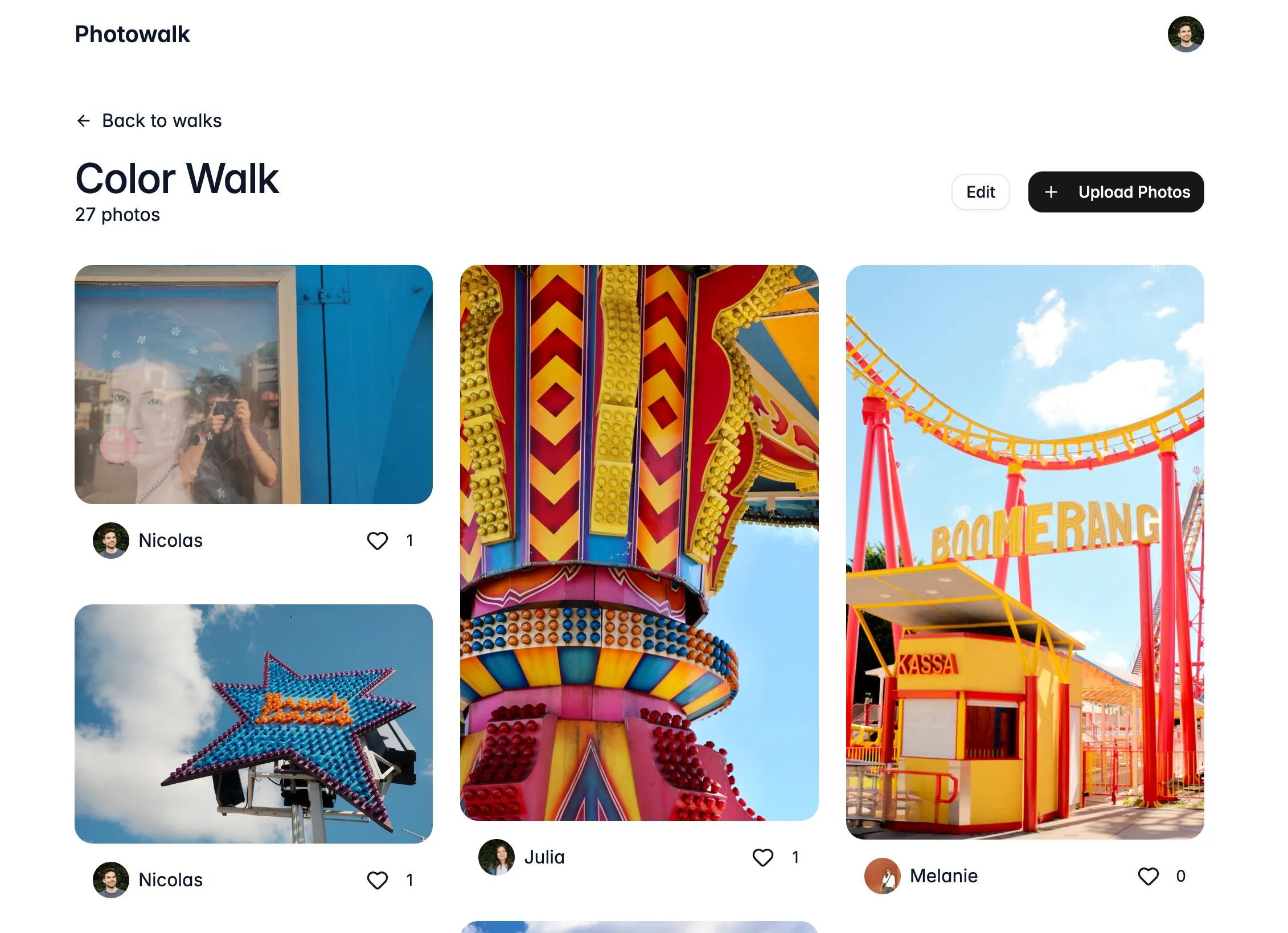 Screenshot of the Photowalk app